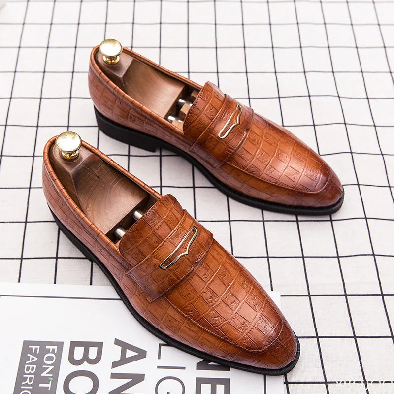 Men's Slip-On Dress Loafers – Classic Formal Wedding Shoes Men's Dress Loafers Axl Brown 48