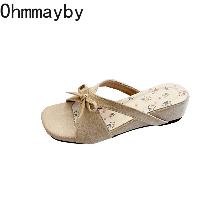 Women's Floral Wedge Slides – Butterfly-Knot Open Toe Slippers Wedge Slide Slippers Axl