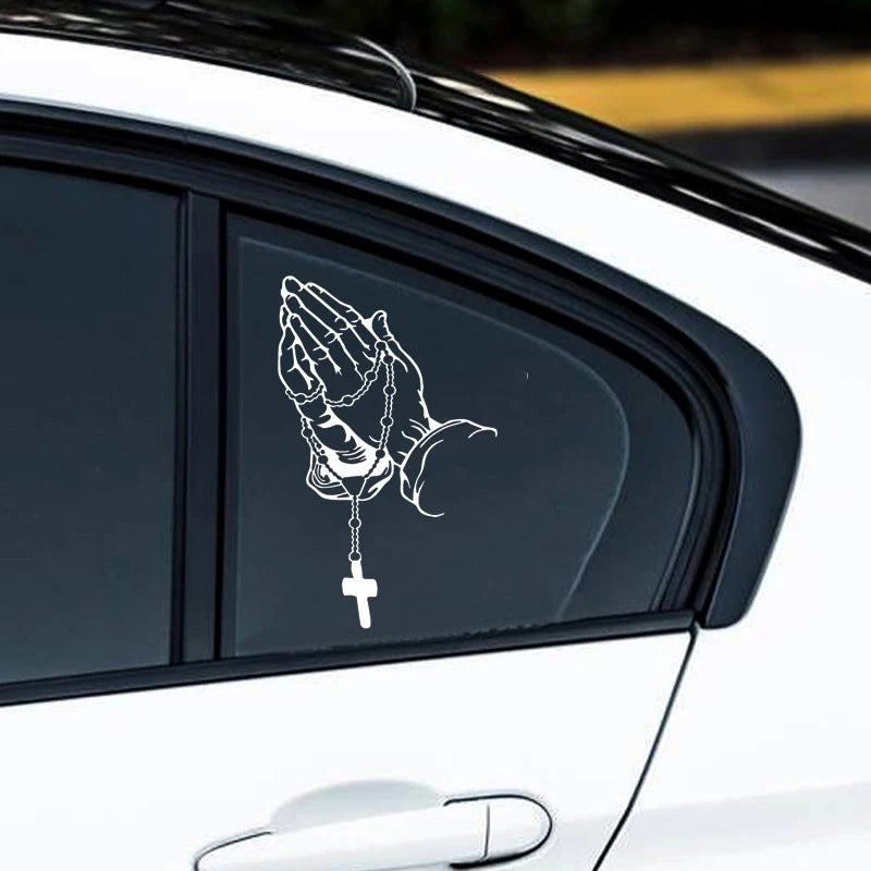 Praying Hands Rosary Car Sticker – Waterproof Religious Decal Religious Car Decal Axl