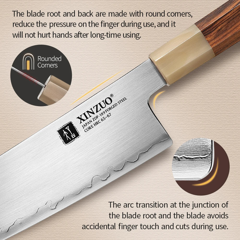XINZUO 8.3" Kiritsuke Knife ZDP-189 Steel & Wood Gift Box Japanese Kiritsuke Knife Axl