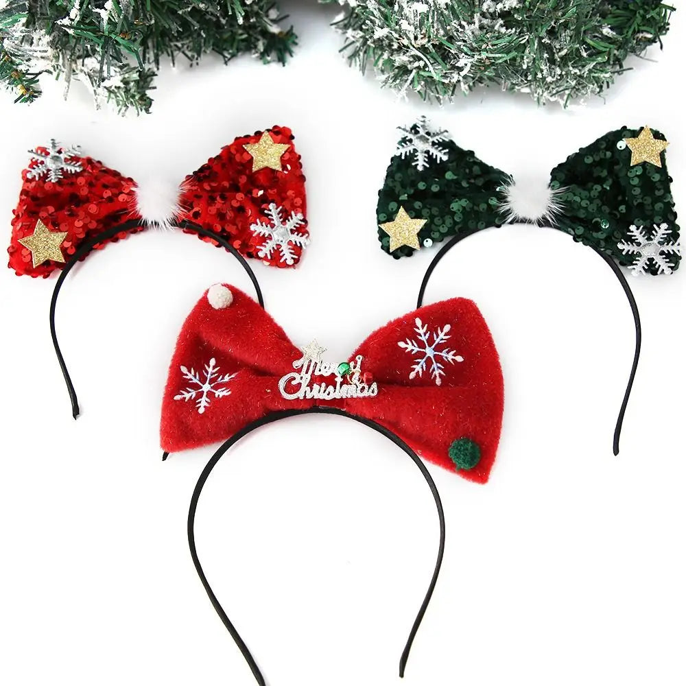 Sequin Bowknot Christmas Headband – Korean Style Hair Hoop Holiday Headband Axl