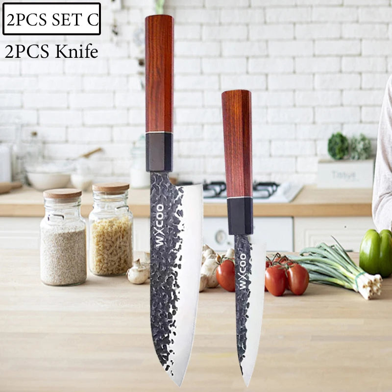 WXCOO Hand-Forged Japanese Chef's Knife – Multipurpose 14.5" Chef's Kitchen Knife Axl 2PCS C