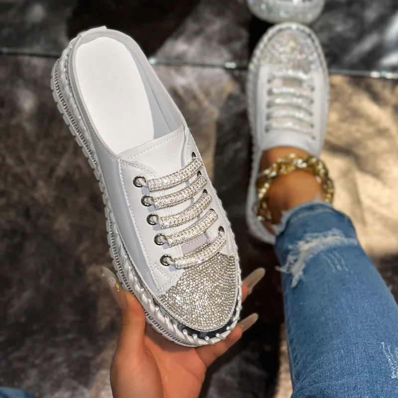UXST Women's Crystal Platform Sneakers – Lace-Up Flat Shoes Platform Sneakers Axl