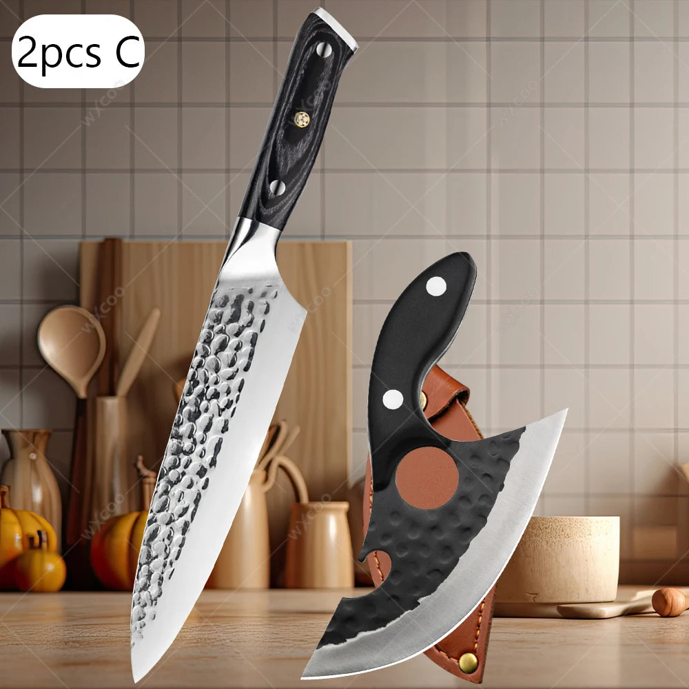 WXCOO Stainless Steel Meat Cleaver & Chef Knife Set Kitchen Knife Set Axl 2PCS C