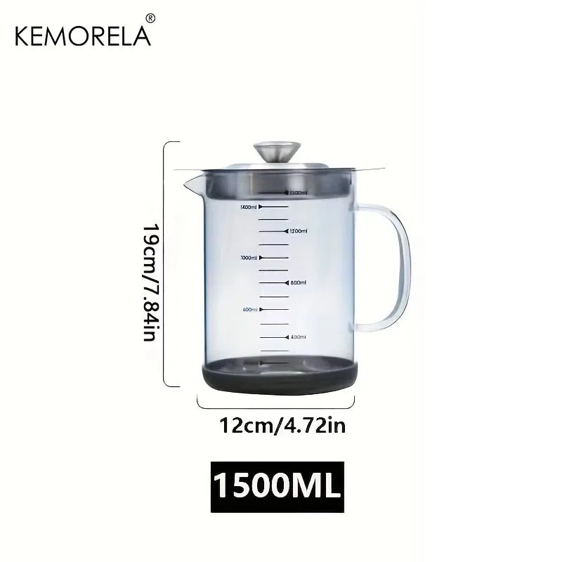 KEMORELA Glass Oil Filter Pot with Lid – 1000/1500ML Glass Oil Filter Pot Axl 1500ML