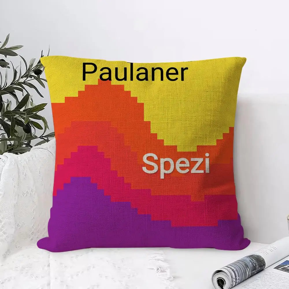 Paulaner Spezi Logo Linen Pillow Cover | Hidden Zipper Decorative Pillow Cover Axl White1 40X40cm