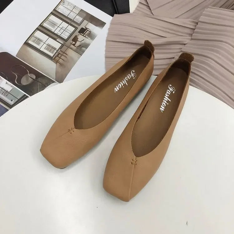 Women's Square Toe Slip-On Flats – Elegant Casual Shoes Women's Flat Shoes Axl 42 Khaki