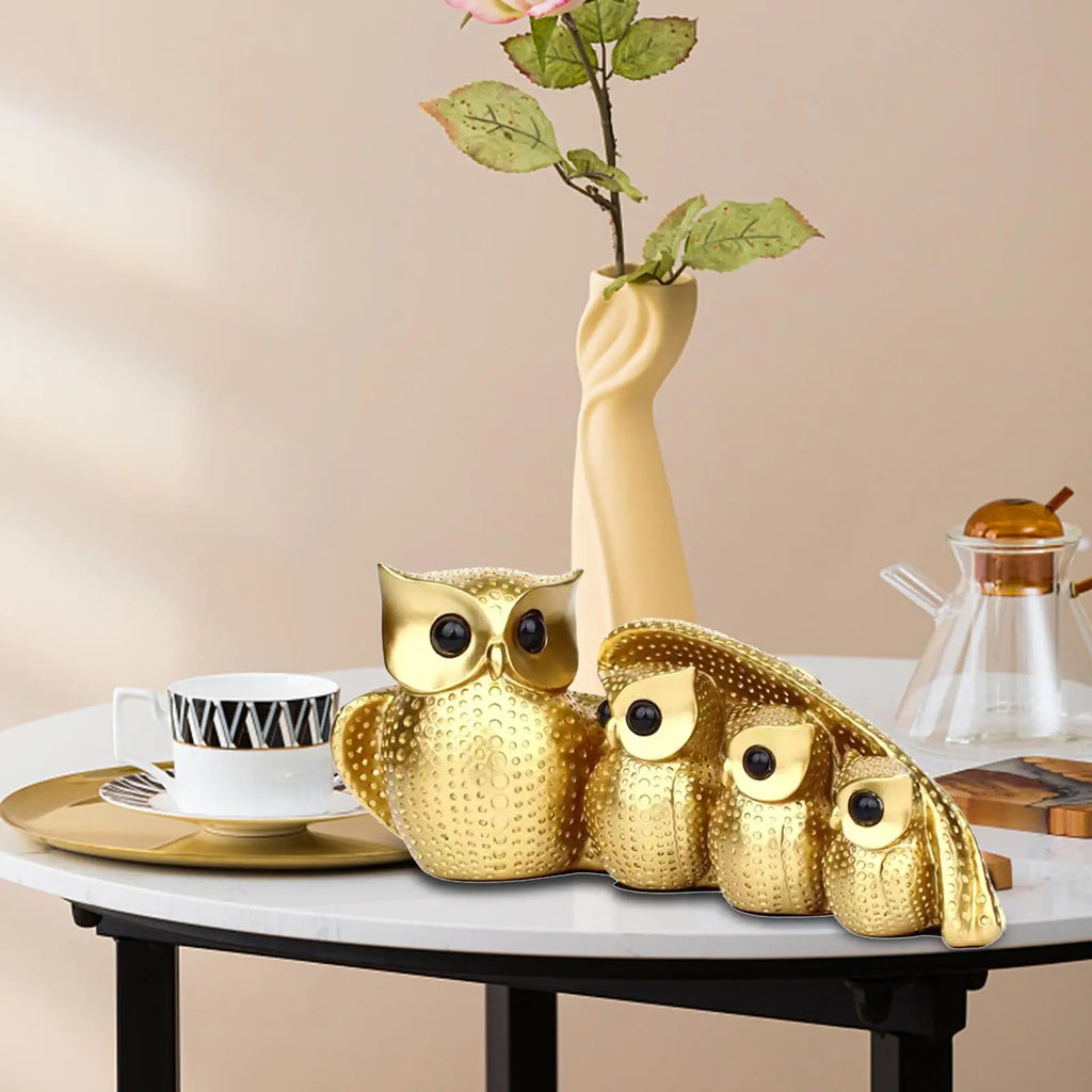 Family of Four Owl Statue – Resin Bird Figurine Home Decor Decorative Figurine Axl