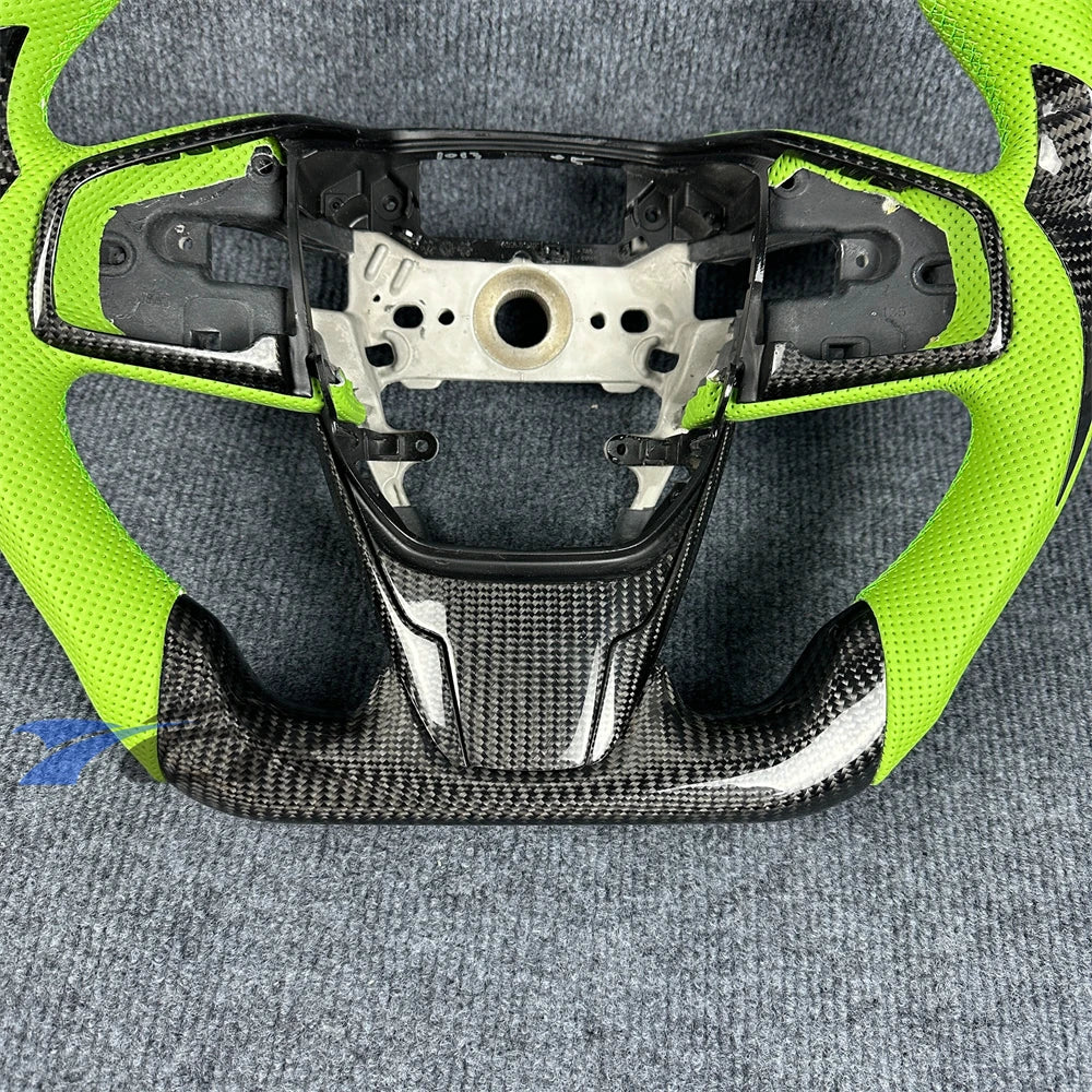 Custom Carbon Fiber Green Leather Steering Wheel – Civic 2016–2021 Custom Steering Wheel Axl