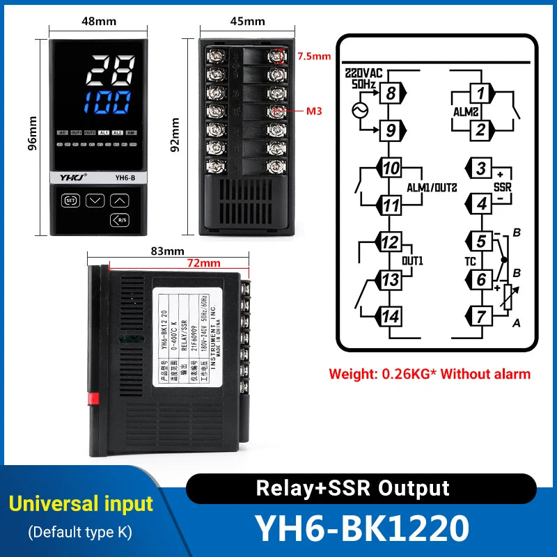 CKCTINNER YH6 PID Temperature Controller – SSR & 4-20mA Output PID Temperature Controller Axl YH6-BK1220