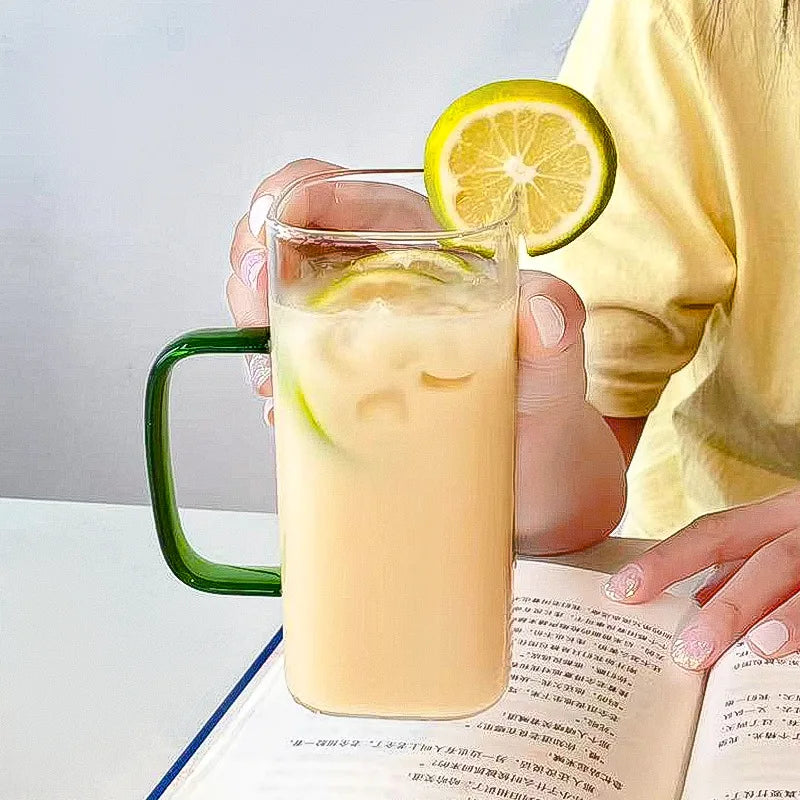 400ml Square Glass Mug with Lid & Straw | Microwave Safe Glass Mug Axl
