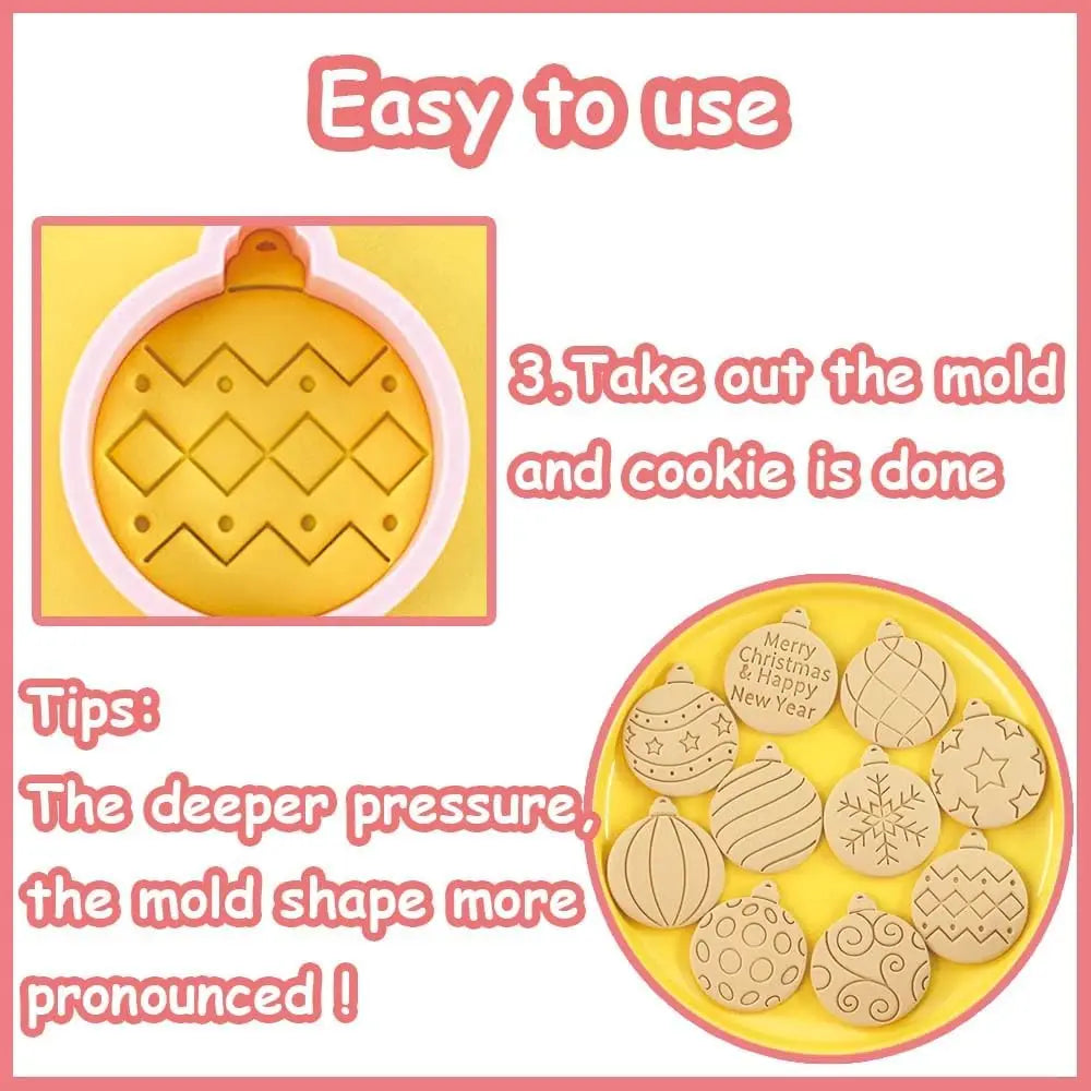 10-Piece Mini Christmas Ornament Cookie Cutters & 3D Stamps Cookie Cutter Set Axl