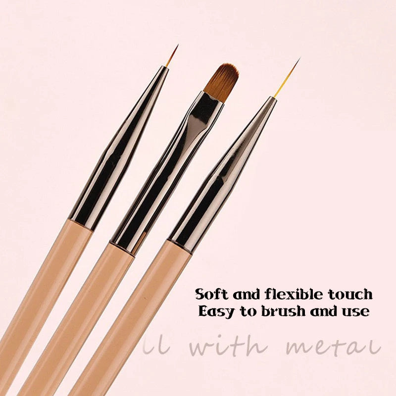 3-Piece Dual-End Nail Art Brush Set – Gel Gradient & Line Pen Nail Art Brush Set Axl onesize