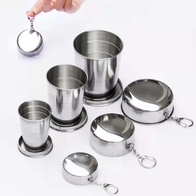 Stainless Steel Folding Cup with Keychain | Collapsible Travel Cup Collapsible Travel Cup Axl