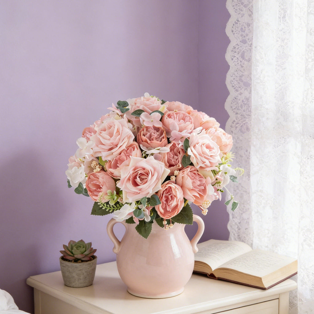 Silk Artificial Hydrangea & Rose Bouquet | Wedding & Home Decor Artificial Flower Bouquet Axl