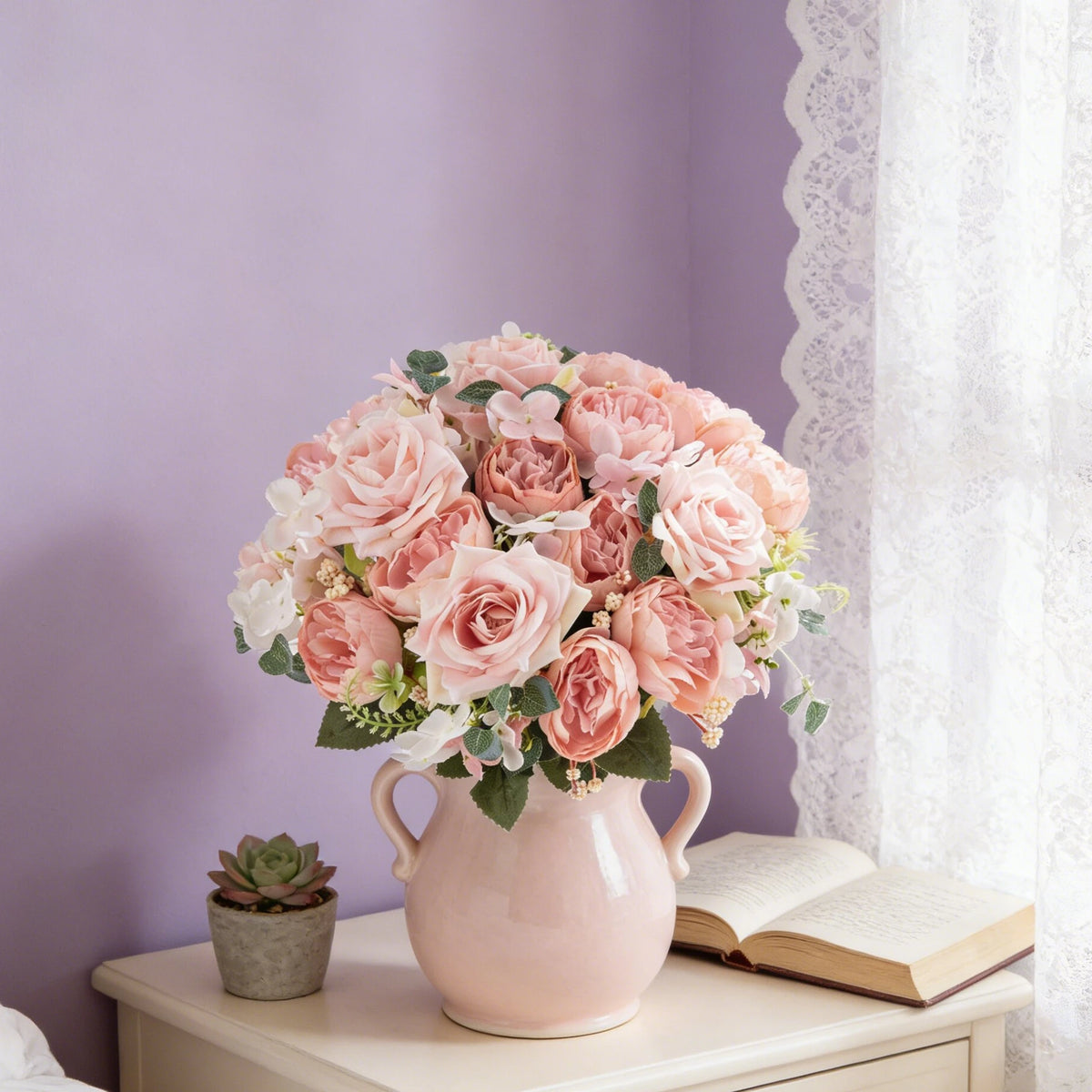 Silk Artificial Hydrangea & Rose Bouquet | Wedding & Home Decor Artificial Flower Bouquet Axl