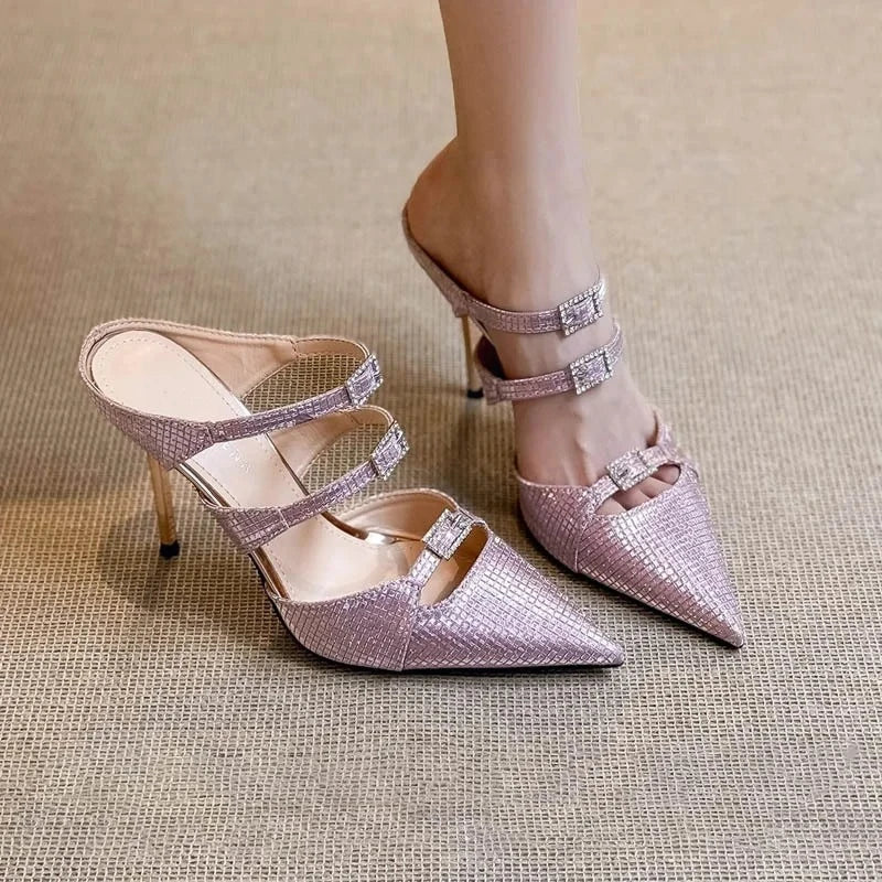 Women's Rhinestone Peep-Toe Spike Heel Sandals | Pink Sequin Spike Heel Sandals Axl