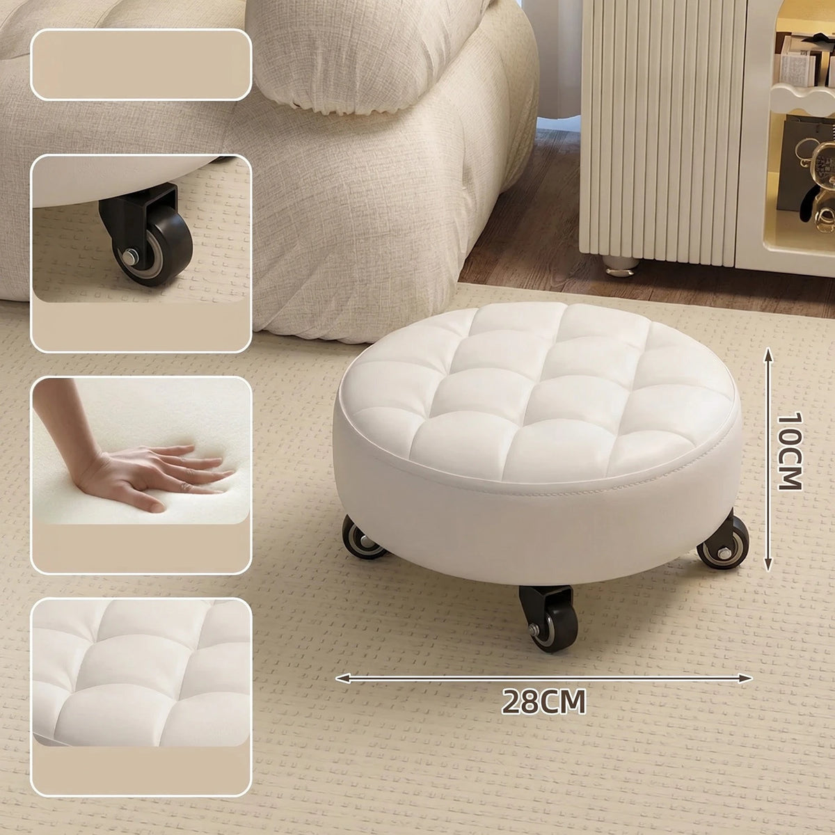 Wheeled Rolling Low Stool – Rotating Cushioned Nail & Pedicure Seat Rolling Stool Axl whiteA