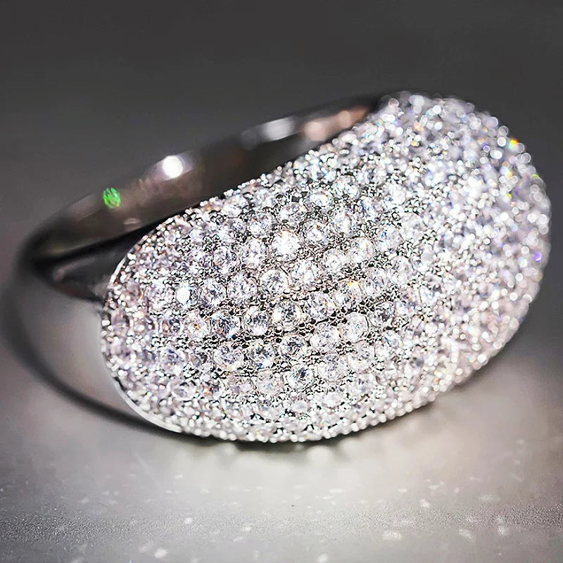 Huitan Iced Out CZ Pave Wedding Band Ring | Silver Women's CZ Fashion Ring Axl