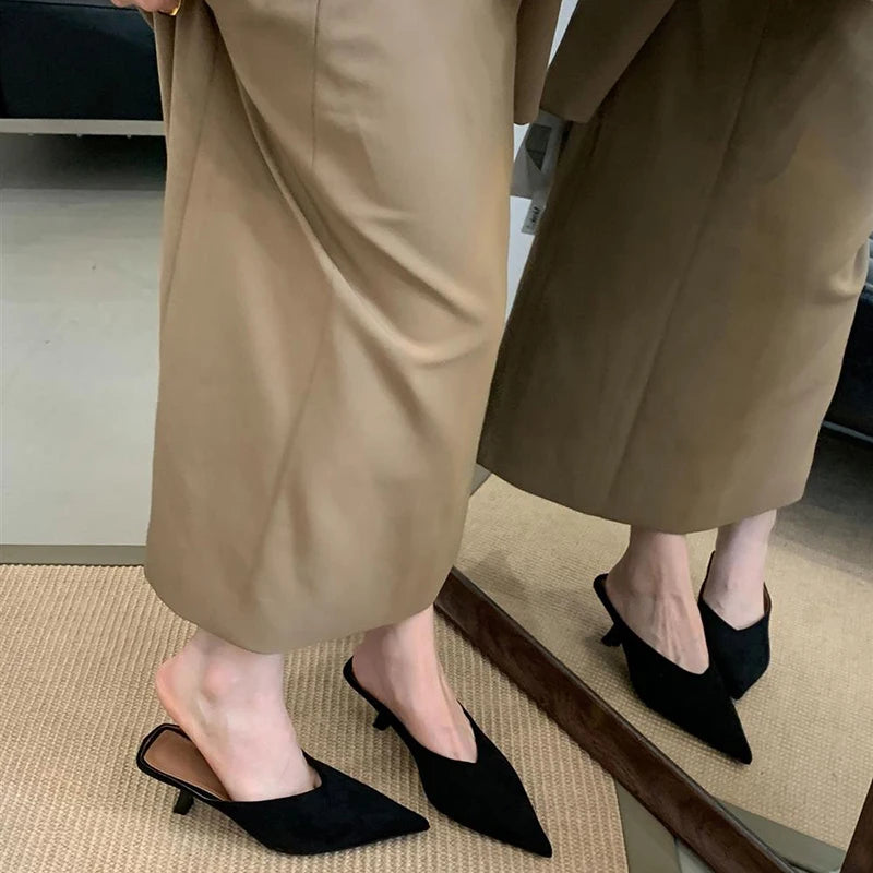 Women's Pointed Toe Mule Slides | Elegant Mid Heel Dress Shoes Mid Heel Mule Slides Axl