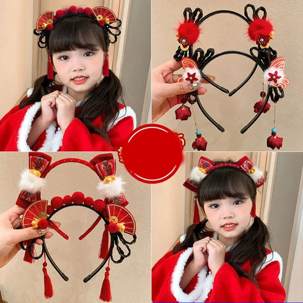 Girls Flower Braid Wig Headband – Chinese Style Hair Accessory Fashion Headband Axl