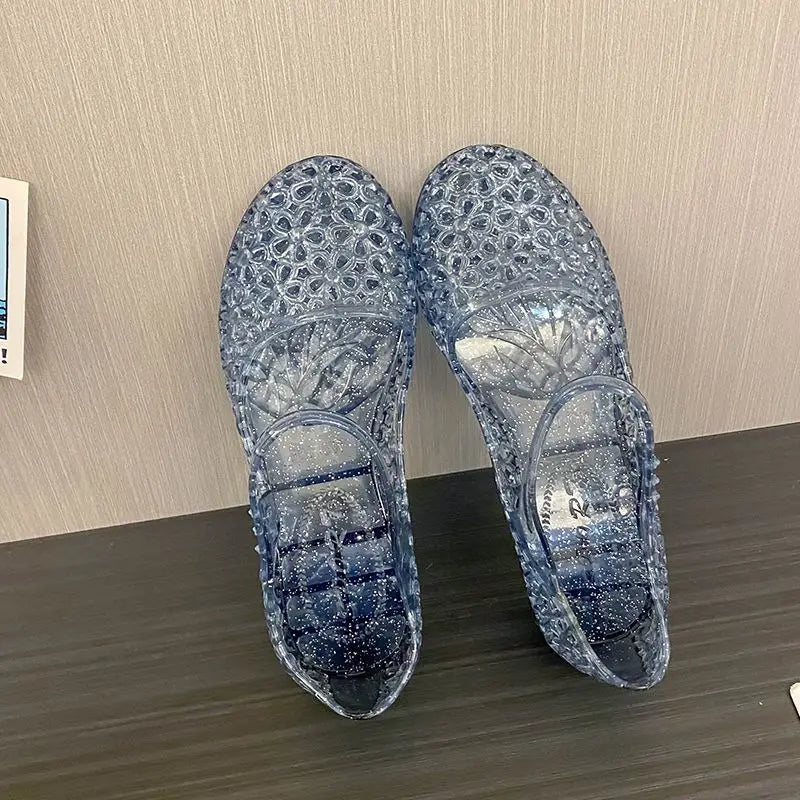 Glitter Jelly Mary Jane Wedge Sandals – Sparkly Ankle Strap Wedge Sandals Axl
