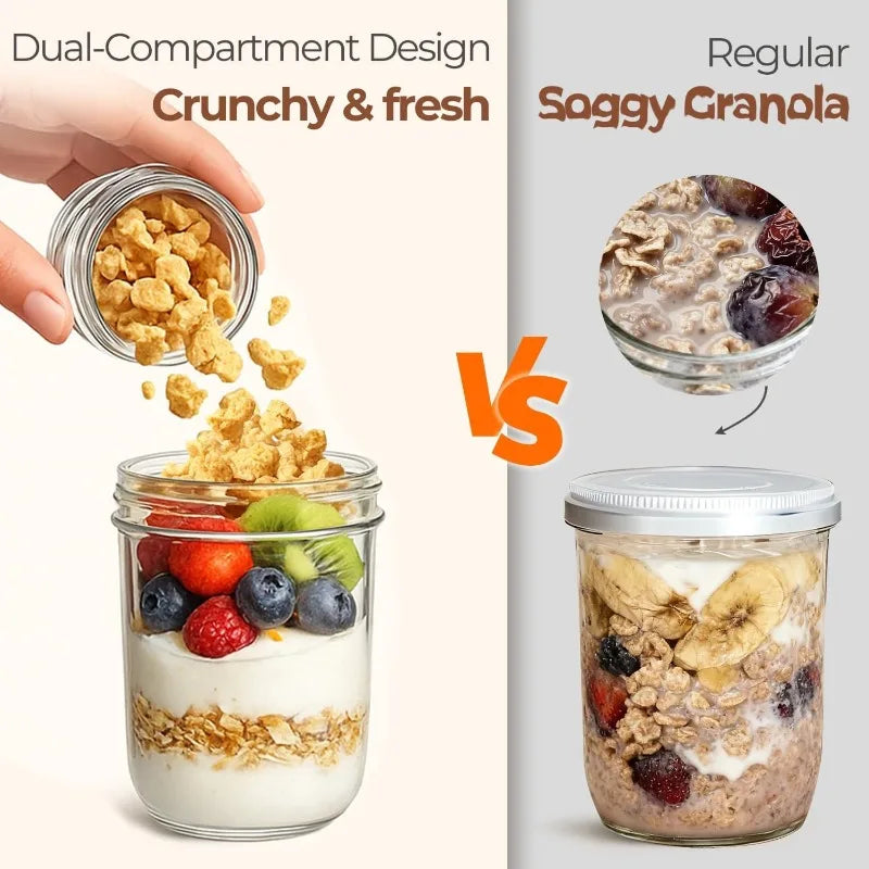 KEMORELA Overnight Oats Jars – Dual-Layer Glass Containers Glass Meal Prep Jars Axl