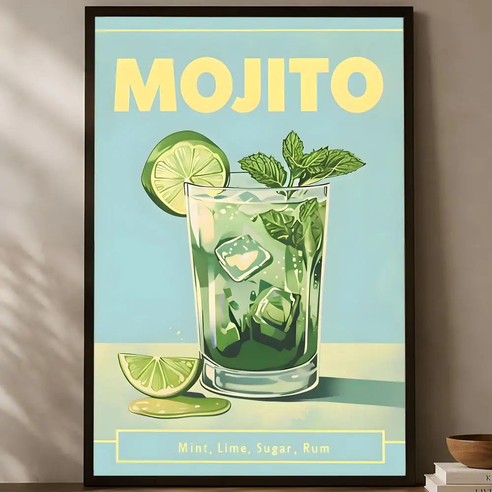 Cocktail Mojito Self-Stick Wall Art Poster – Waterproof HD Decor Wall Art Poster Axl White06 15X20cmNoframe