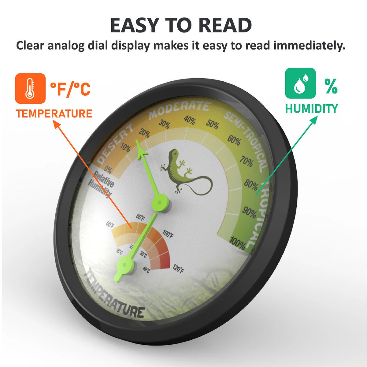 Analog Hygrometer Thermometer – Reptile, Greenhouse & Indoor Use Hygrometer Thermometer Axl
