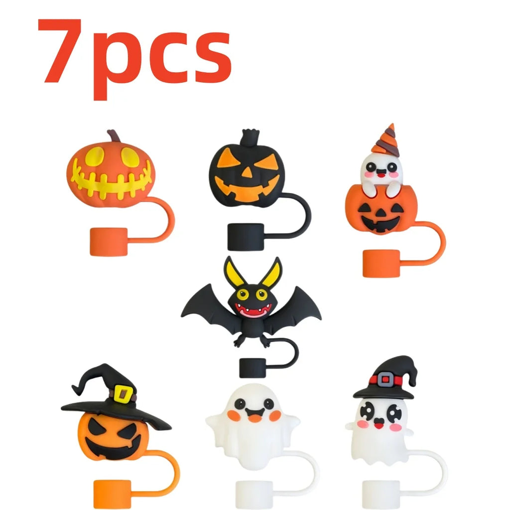7-Pack Halloween Silicone Straw Caps – BPA-Free Dustproof Covers Straw Covers Axl 7pcs