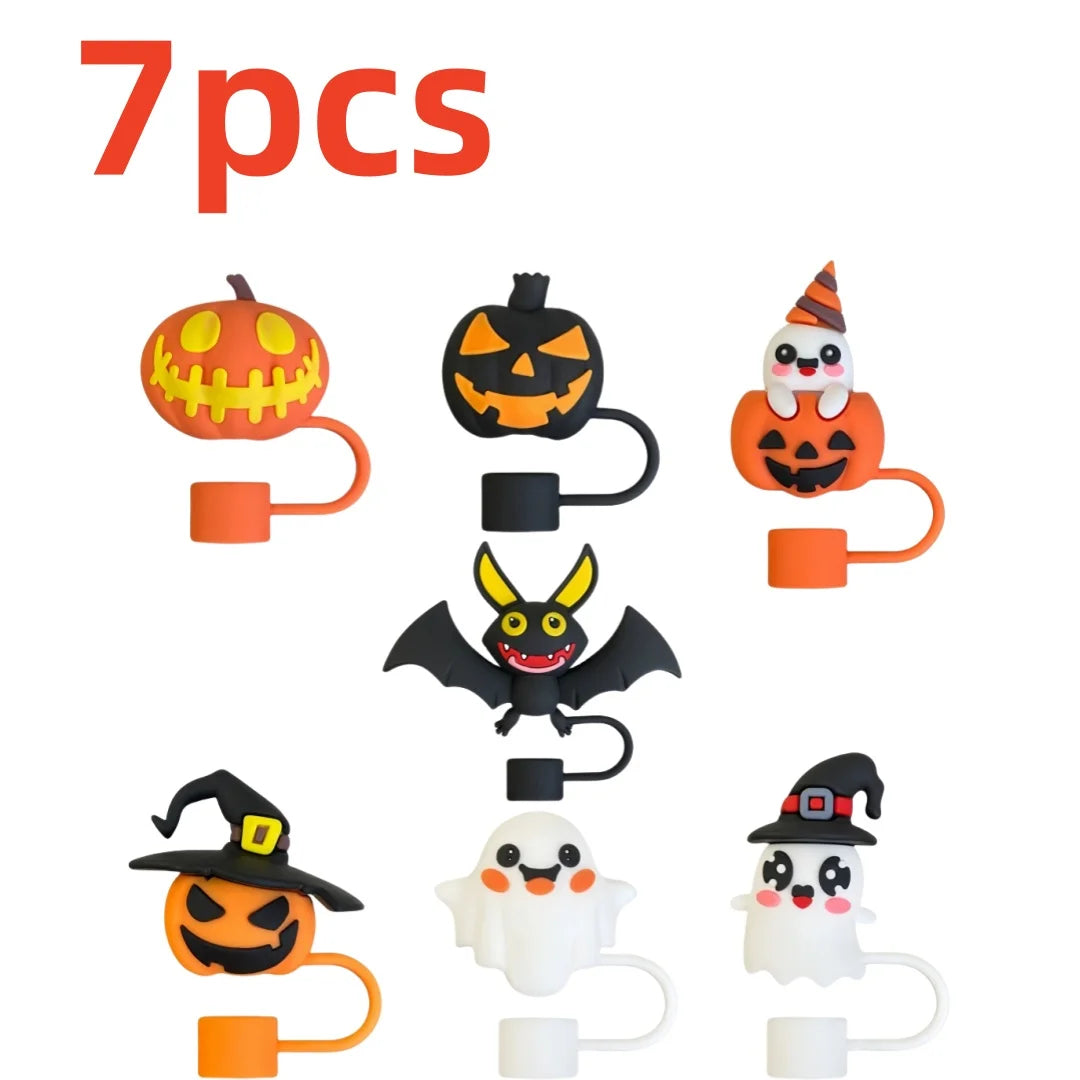 7-Pack Halloween Silicone Straw Caps – BPA-Free Dustproof Covers Straw Covers Axl 7pcs