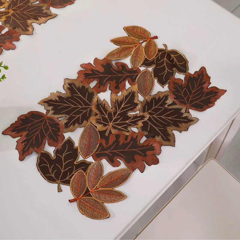 Autumn Maple Leaf Embroidered Table Runner | Farmhouse Décor Embroidered Table Runner Axl