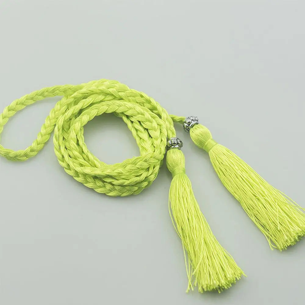 Women's Braided Tassel Waist Belt – Woven Rope Dress Belt Braided Waist Belt Axl