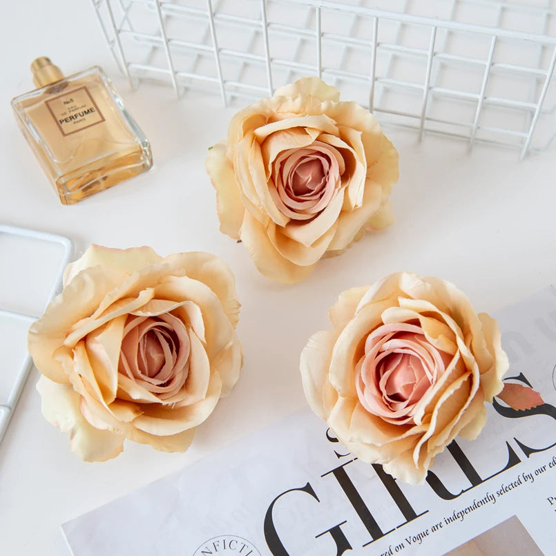 Silk Rose Artificial Flower Heads 10/20Pcs – Wedding & DIY Artificial Silk Flowers Axl Champagne 10 Pieces