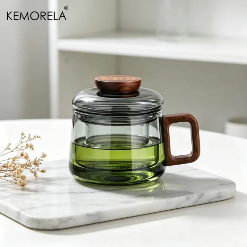 KEMORELA Black Glass Tea Cup – Tea-Water Separation Glass Tea Cup Axl 1PCS 300ML