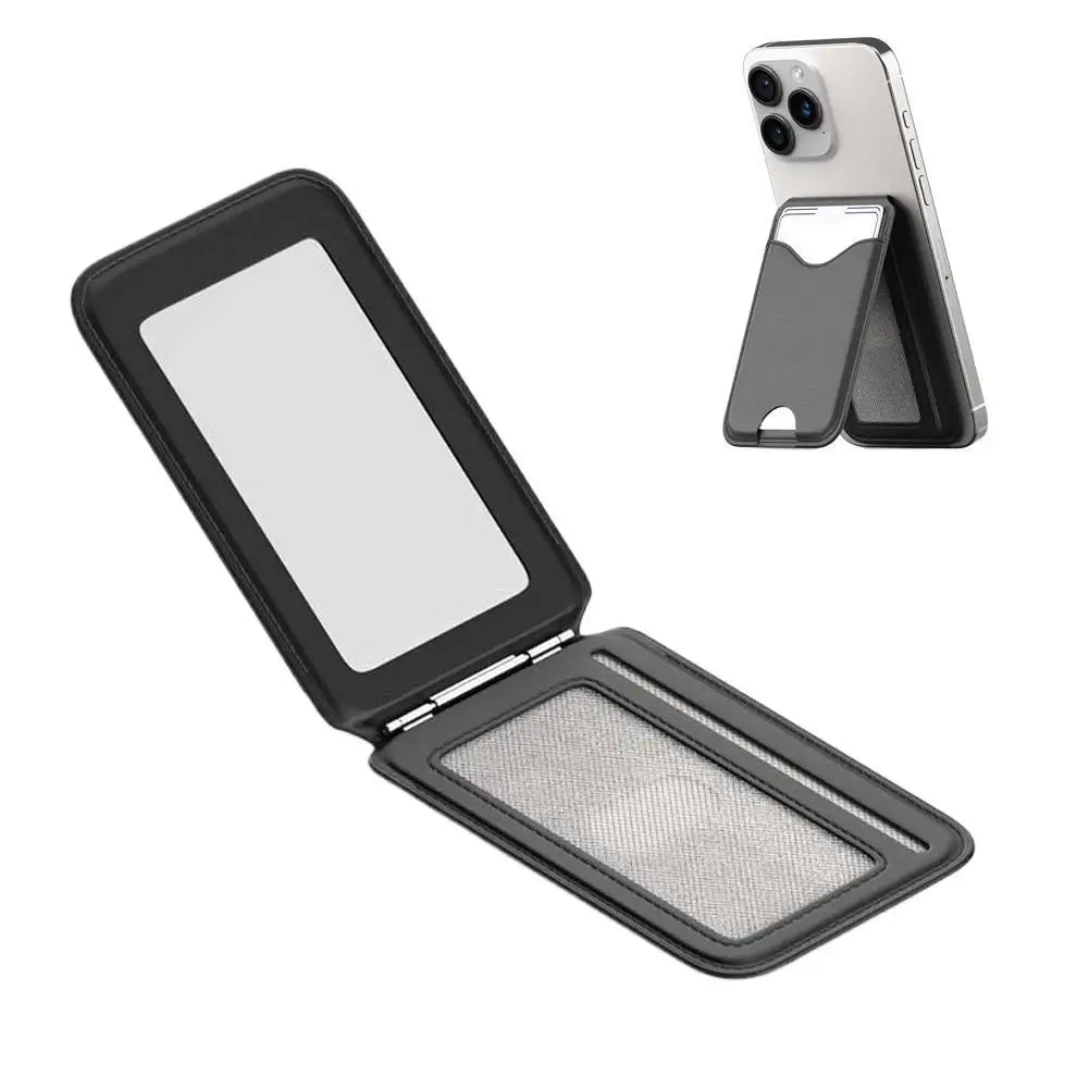Magnetic Card Holder Phone Stand with Mirror | iPhone 12–17 Phone Wallet Stand Axl black CN