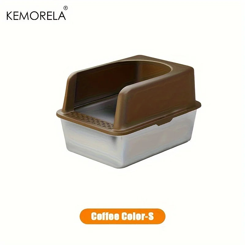 KEMORELA XL Stainless Steel Cat Litter Box with Lid – 60×50cm Cat Litter Box Axl Coffee Color S
