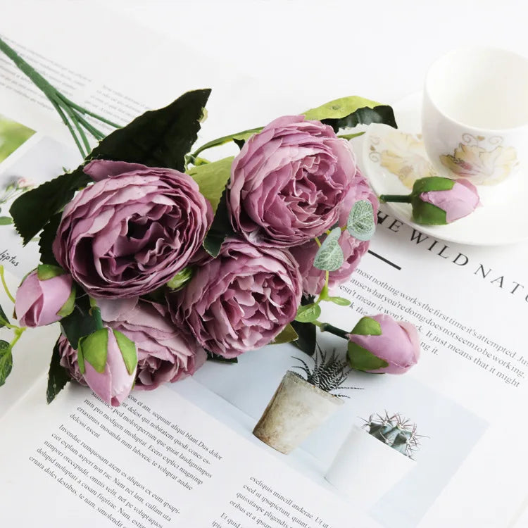 Silk Peony Bouquet – Artificial Flowers for Wedding & Home Decor Artificial Flower Bouquet Axl purple red
