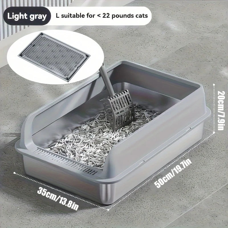 KEMORELA XL Stainless Steel Cat Litter Box with Lid | Enclosed Cat Litter Box Axl Light Grey 50CM