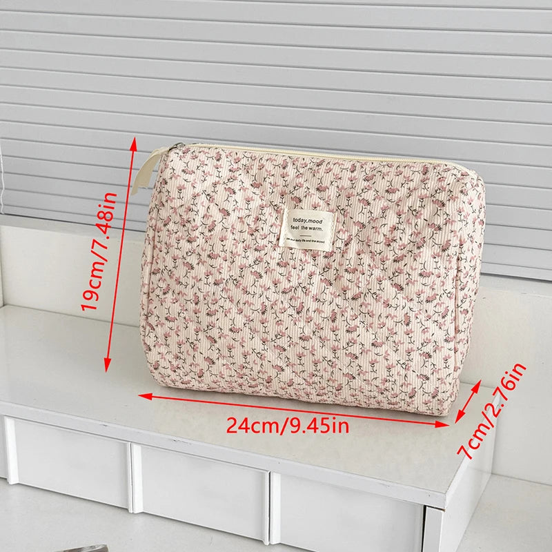Corduroy Floral Cosmetic Bag – Large Travel Makeup Organizer Travel Makeup Bag Axl A2