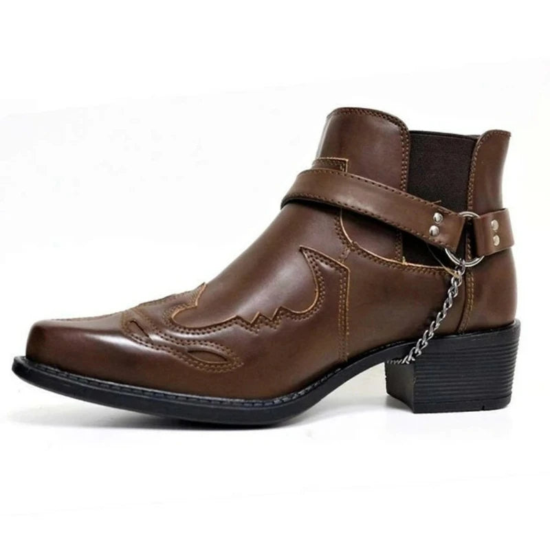 Men's Vintage Cowboy Boots | Pointed Toe Buckle Strap Men's Cowboy Boots Axl