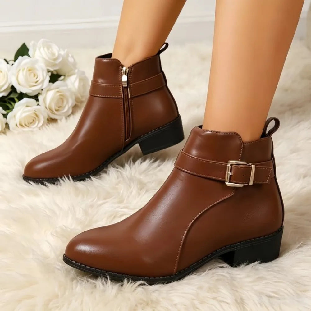 Women's Black Ankle Boots – Side Zipper Square Heel Winter Women's Ankle Boots Axl 36 Brown