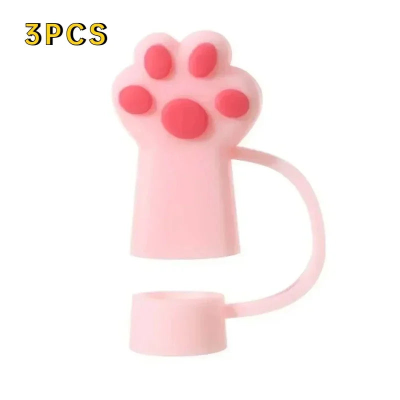 Cute Cat Claw Straw Covers – Dustproof Drink Topper 1/3 Pcs Straw Cover Axl pink-3pcs