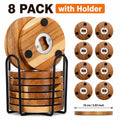 Wooden Coaster with Bottle Opener 2-in-1 | 6 or 8 Pack Bar Coaster Set Axl 8 Pack with Holder