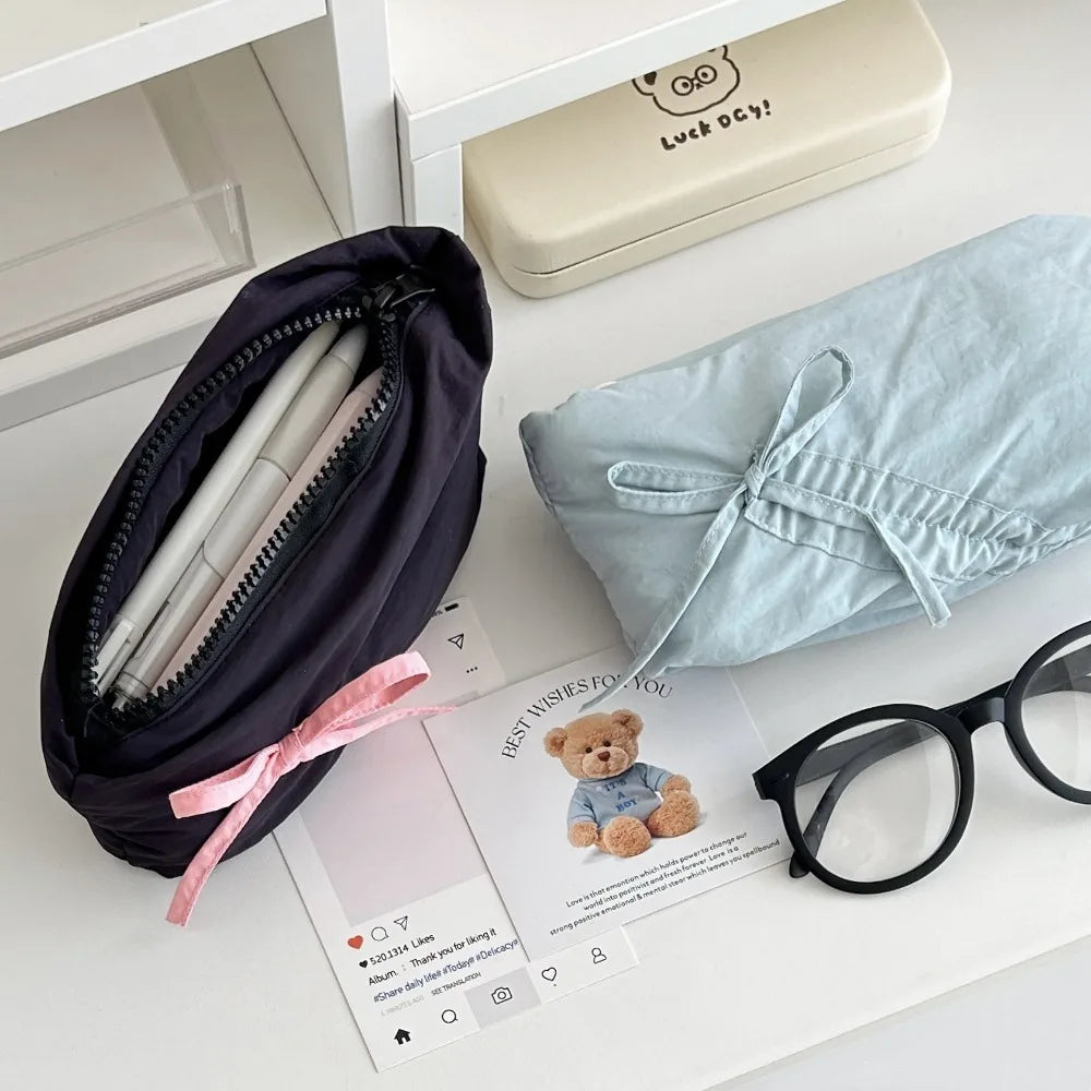 Large Capacity Bowknot Pencil Case – Cute Bow Zipper Pouch Pencil Case Axl