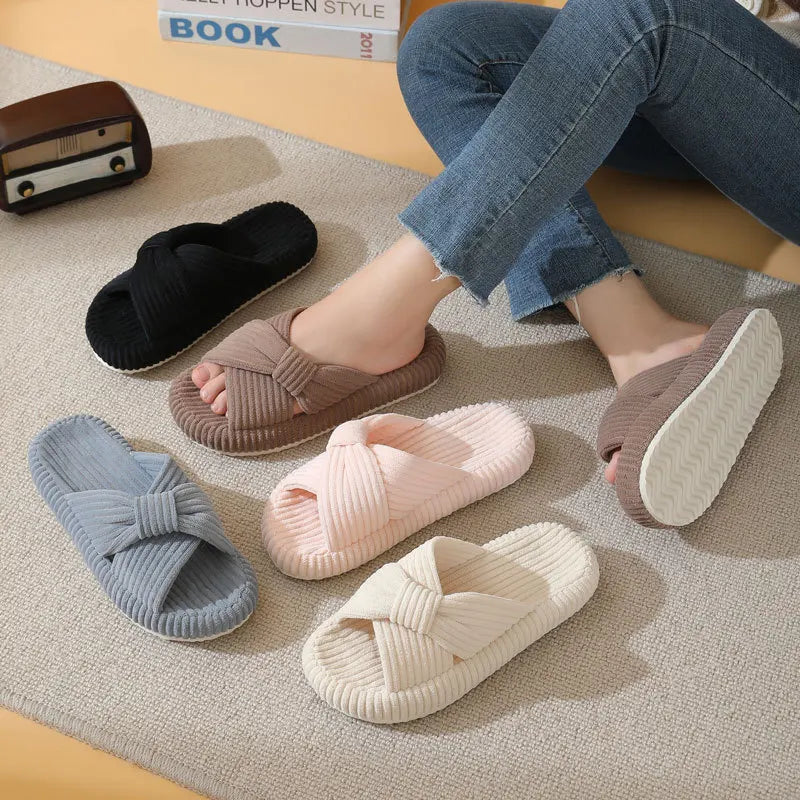 Corduroy Plush Indoor Slippers for Women – Non-Slip Slides Indoor Slippers Axl