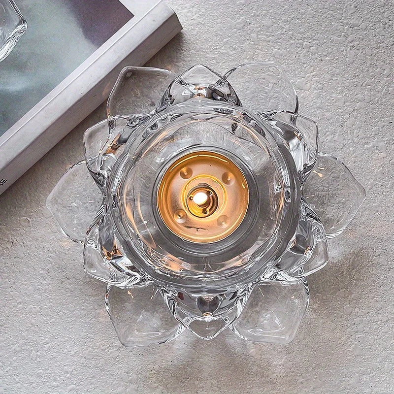 Lotus Crystal Glass Candle Holder | Chinese Style Home Décor Glass Candle Holder Axl