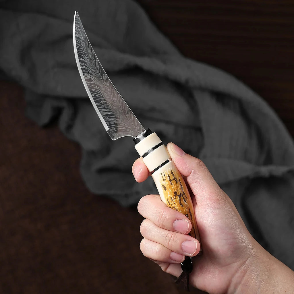 Damascus Curved Kitchen Knife – Sharp Stainless Steel Fruit Knife Damascus Kitchen Knife Axl