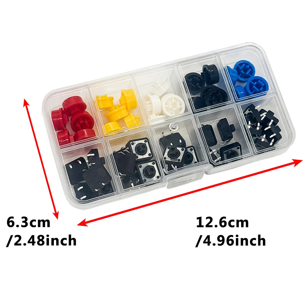 25PCS Tactile Push Button Switch Kit – 5 Colors, 12x12x7.3mm Electronic Switch Kit Axl