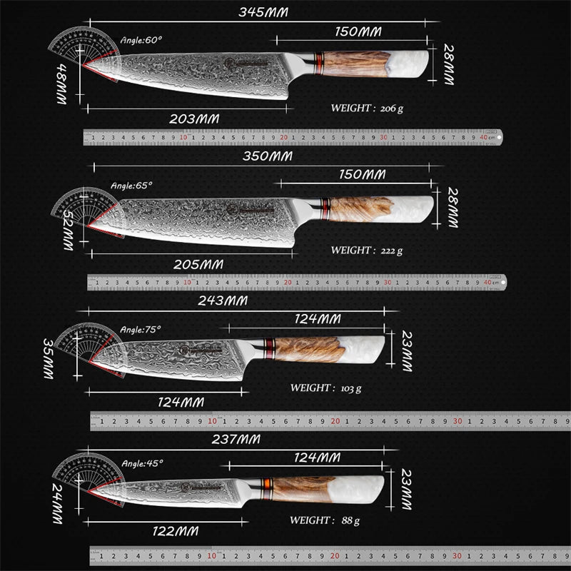Grandsharp Damascus Steel Knife Set – 1–4 Pc Chef Knives Damascus Chef Knife Set Axl